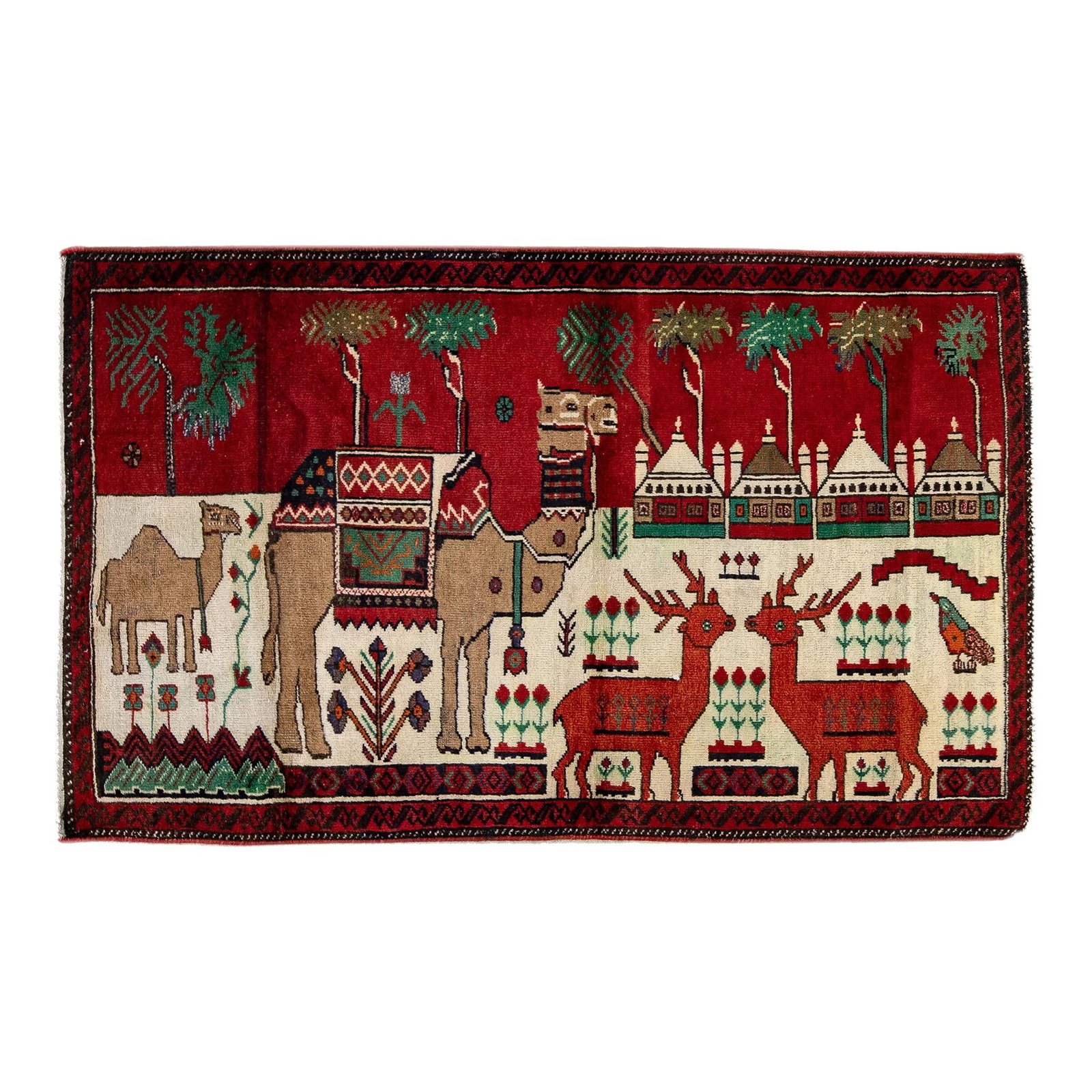Vintage Handmade Persian Wool Rug Red Geometric Design 3'2" x 5'0": Vintage Handmade Persian Wool Rug Red Geometric Design 3'2" x 5'0" This exquisite vintage Persian rug is hand-knotted from high-quality wool, showcasing a vibrant red field adorned with a striking geo