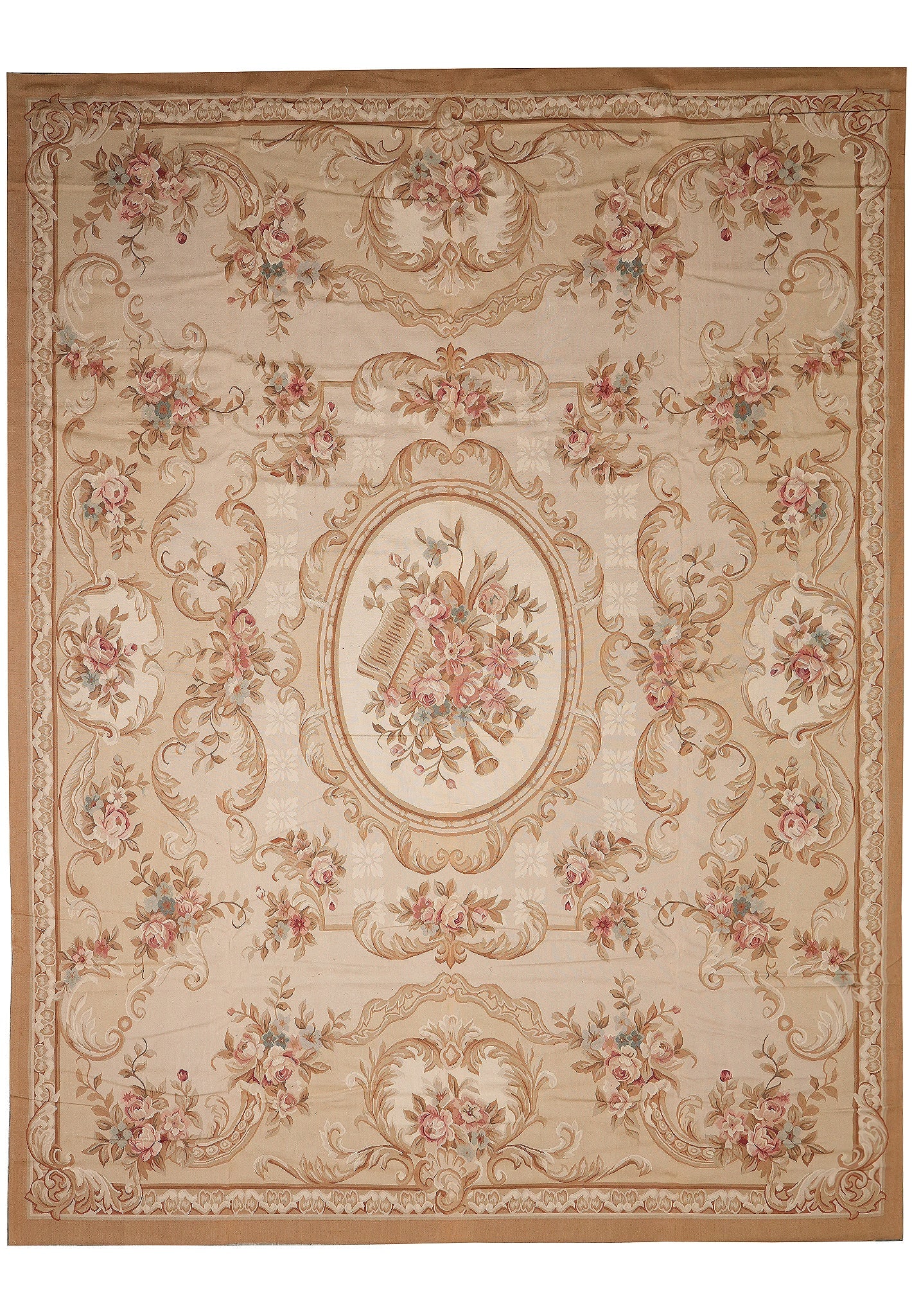 12 x 15 Handwoven Wool Aubusson Flat Weave Rug Floral Medallion (1 of 12)