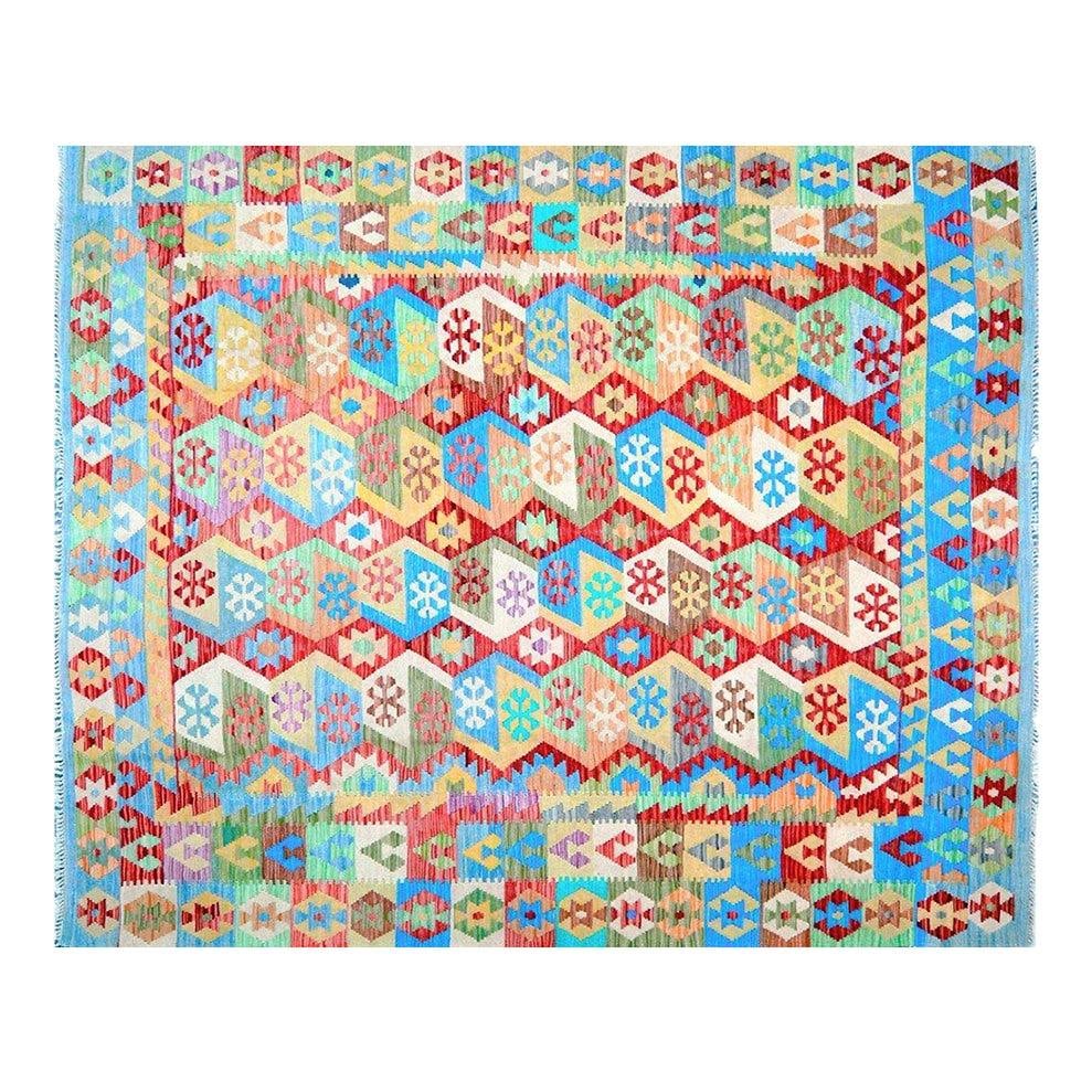 6'7 x 8' Wool Flatweave Maimana Kilim Area Rug Tan Afghan: 6'7 x 8' Wool Flatweave Maimana Kilim Area Rug Tan Afghan This Afghan Maimana flatweave Kilim rug is crafted from wool using traditional rug-making techniques. Its design combines classic artistry wit