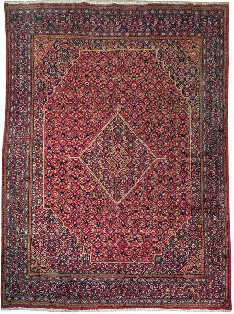 9'8 x 12'7 Red Persian Semi-Antique Herati Handmade Rug: 9'8 x 12'7 Red Persian Semi-Antique Herati Handmade Rug Free continental US Shipping Experience the timeless elegance of this handcrafted Red Persian Semi-Antique Herati Rug. Measuring 9' 8" x 12' 7" 