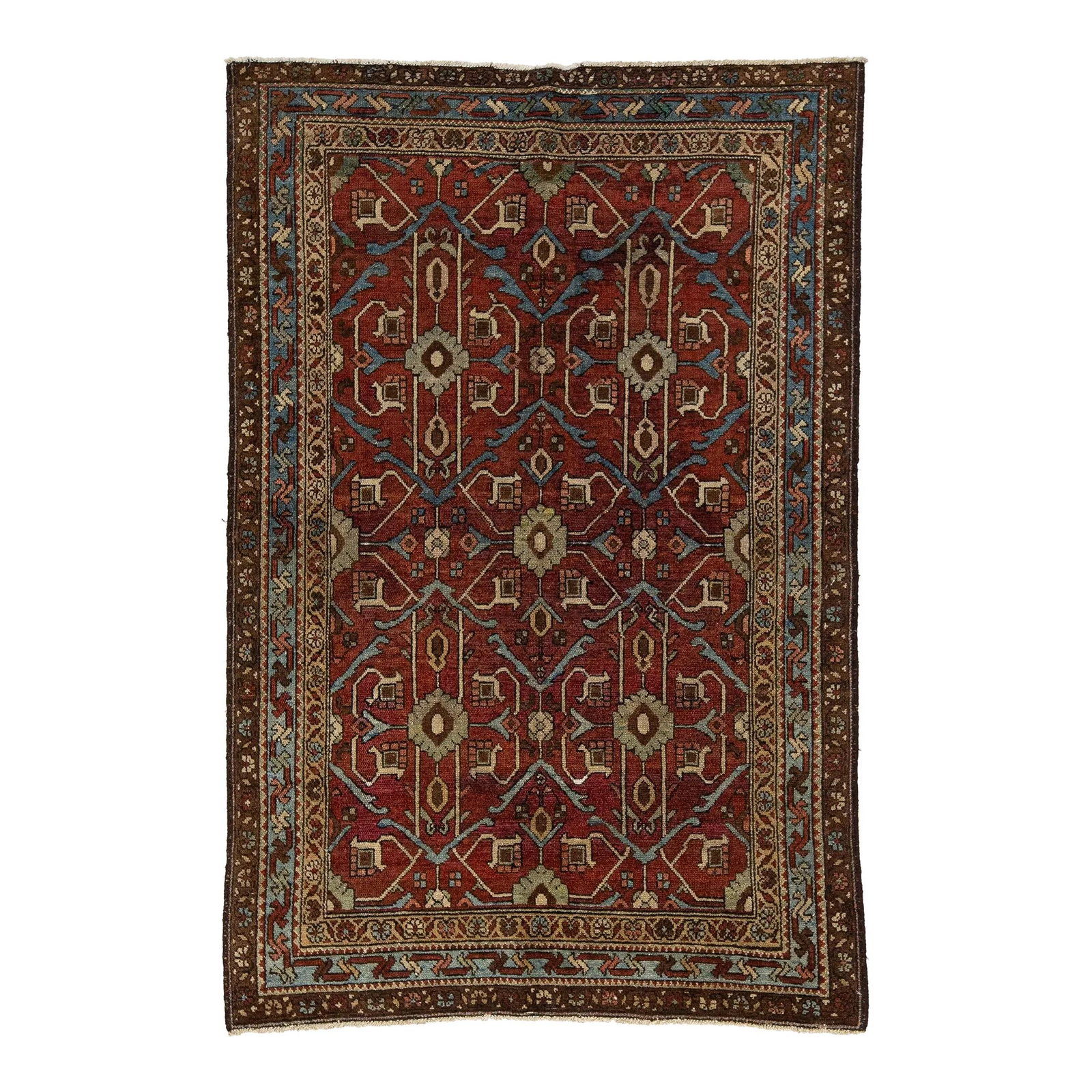 Antique Persian Shirvan Red Wool Rug Tribal Design 4'1" x 6'2": Antique Persian Shirvan Red Wool Rug Tribal Design 4'1" x 6'2" Enhance your space with this exquisite Antique Persian Shirvan Red Wool Rug. Showcasing a striking tribal pattern adorned with beige, blu