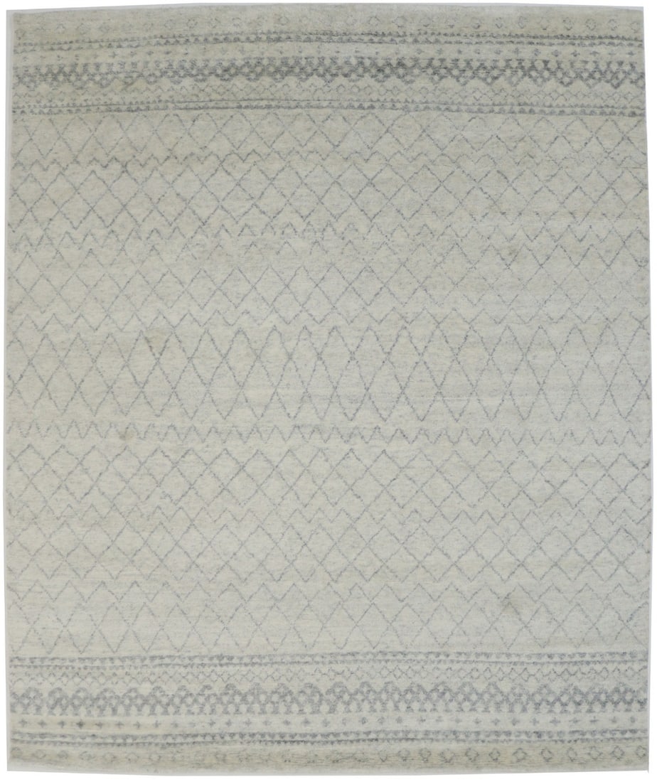 Handmade Moroccan Rug 8x10 Plush Cream Geometric Wool Carpet: Handmade Moroccan Rug 8x10 Plush Cream Geometric Wool Carpet Elevate your home decor with this exquisite Handmade 8X10 Moroccan Oriental Rug, featuring a plush cream geometric design. This area rug is