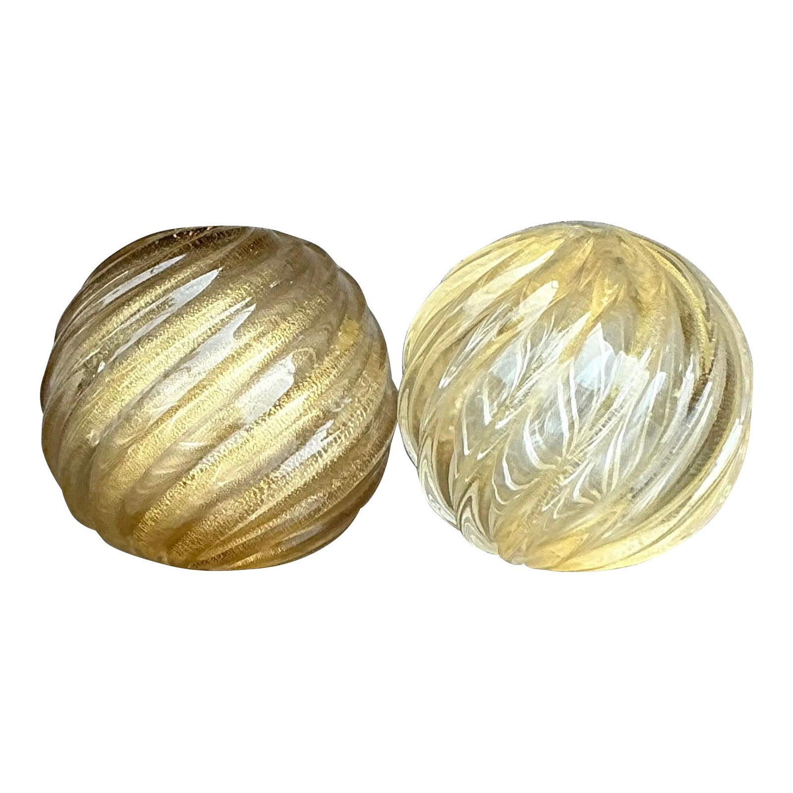 Vintage Regency Swirl Glass Spheres Set of 2 Amber Gold Flecks (1 of 9)