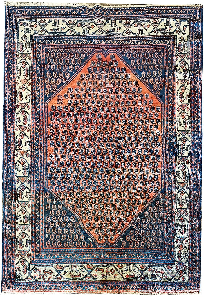 Antique Persian Mahal Rug 4.6 x 6.4 Ft Hand-Knotted Wool Herati Design: Antique Persian Mahal Rug 4.6 x 6.4 Ft Hand-Knotted Wool Herati Design Free continental US Shipping Experience the timeless elegance of this Antique Persian Mahal Rug, measuring 4.6 x 6.4 feet (54 in 