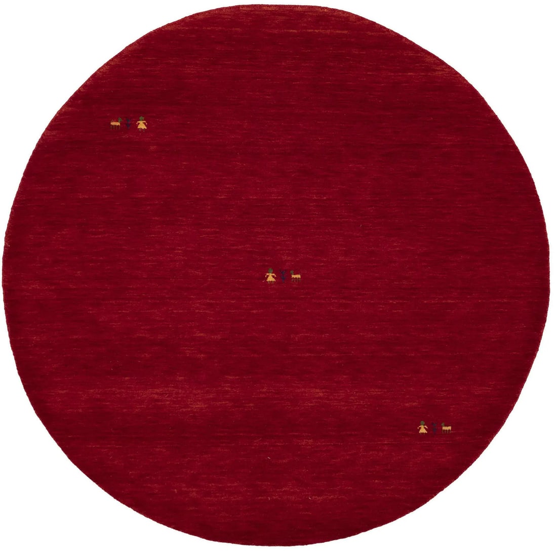 Round 6x6 Wool Modern Gabbeh Rug Handmade Pictorial Design from India: Round 6x6 Wool Modern Gabbeh Rug Handmade Pictorial Design from India This handmade contemporary round Gabbeh rug features a modern tribal pictorial pattern in red. Crafted in India using hand-loomed 