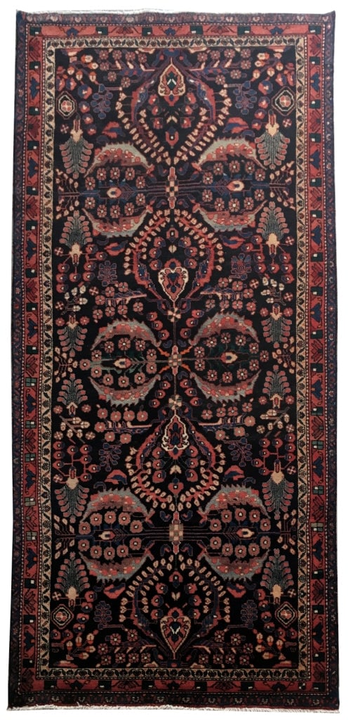 Handwoven Black Persian Hamadan Area Rug 4.7 x 9.8 Feet: Handwoven Black Persian Hamadan Area Rug 4.7 x 9.8 Feet Free continental US Shipping Enhance your living space with this exquisite 4.7 x 9.8 Black Persian Hamadan Rug. Handcrafted by skilled Persian a