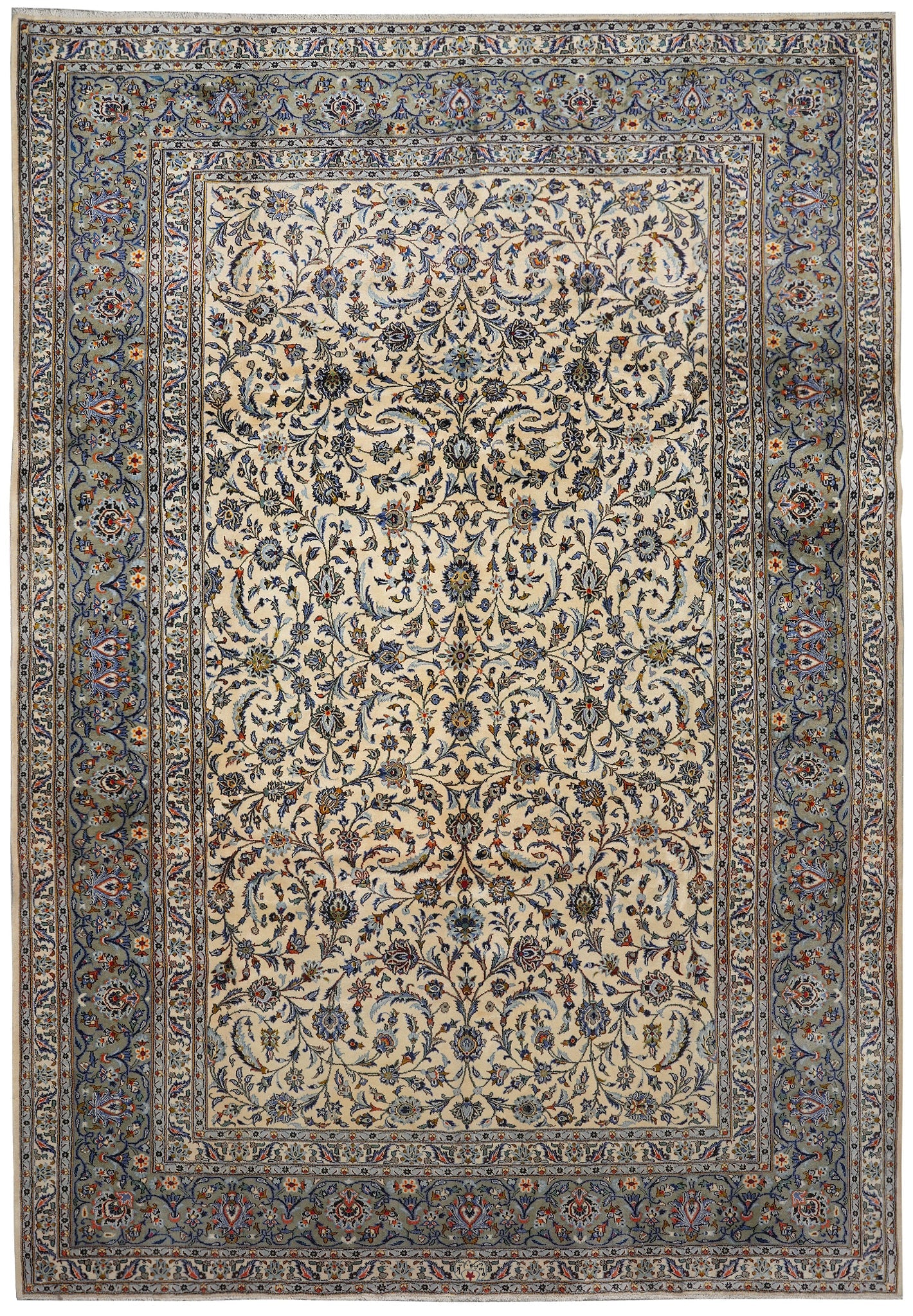 10 x 13.9 Persian Kashan Ivory Hand Knotted Wool Rug: 10 x 13.9 Persian Kashan Ivory Hand Knotted Wool Rug Free continental US Shipping This authentic Persian Kashan rug in ivory features grand oversized proportions, making it ideal for living rooms or d