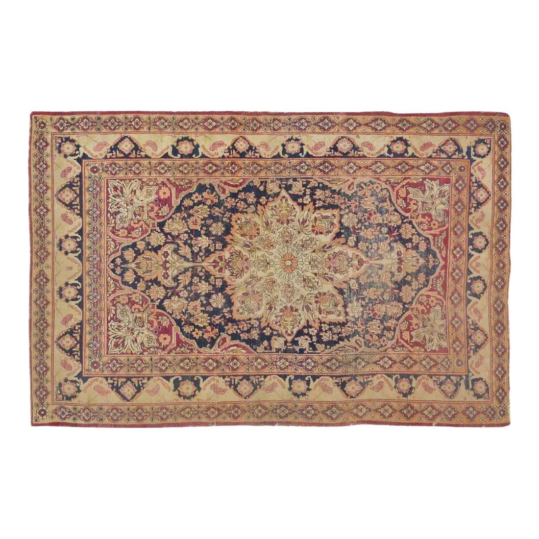 Hand-Knotted Wool Turkish Area Rug in Tan 4'3" x 7': Hand-Knotted Wool Turkish Area Rug in Tan 4'3" x 7' This antique Turkish hand-knotted rug is crafted from wool using traditional techniques, blending classic artistry with a modern design approach. It