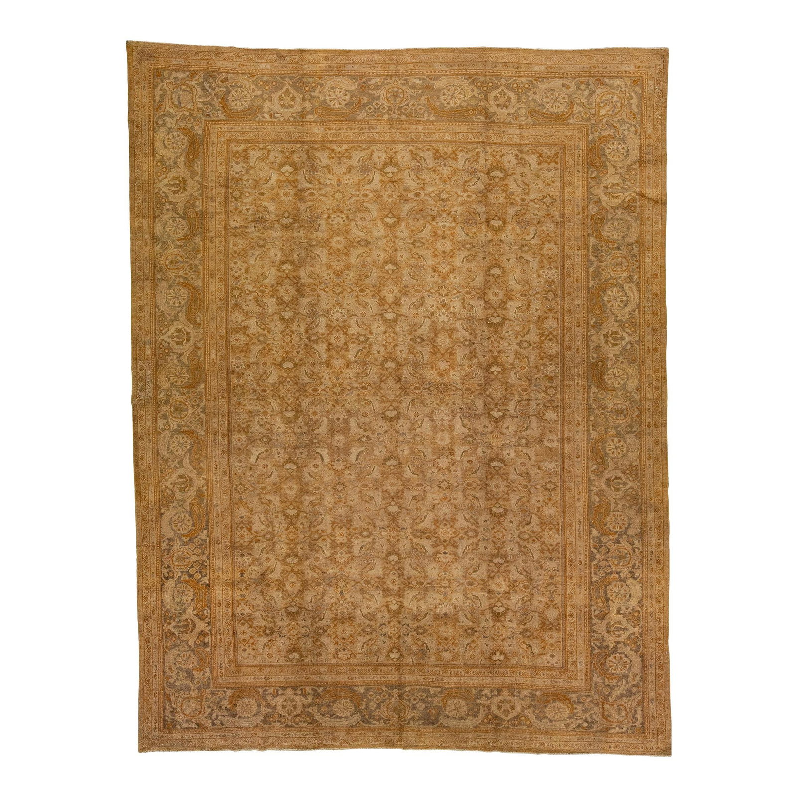 Late 19th Century Persian Sultanabad Tan Wool Rug 10'6 x 13'9 Floral Design: Late 19th Century Persian Sultanabad Tan Wool Rug 10'6 x 13'9 Floral Design This exquisite late 19th-century antique Persian Sultanabad rug showcases a stunning hand-knotted design made from high-qual