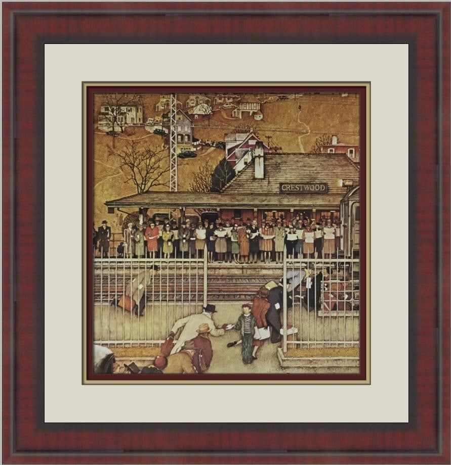 Norman Rockwell Commuters Custom Framed Print 17x17 Americana Art: Norman Rockwell Commuters Custom Framed Print 17x17 Americana Art This stunning custom framed print by Norman Rockwell, titled 'Commuters,' captures the essence of Americana with its detailed depictio