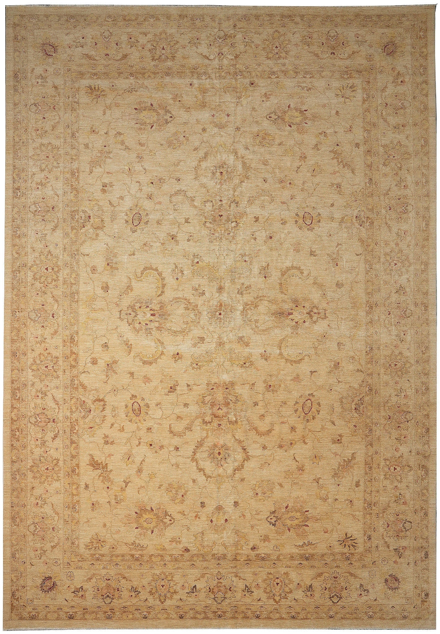 13.10 x 19.5 Beige Gold Chobi Peshawar Hand Knotted Wool Rug: 13.10 x 19.5 Beige Gold Chobi Peshawar Hand Knotted Wool Rug Free continental US Shipping This handmade Chobi Peshawar area rug features an intricate floral design with medallions and detailed borders