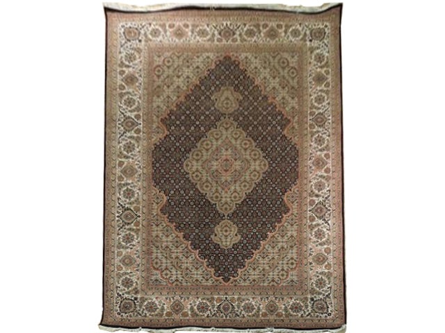 5.5 x 8 Handmade Tabriz Mahi Rug Wool and Silk India: 5.5 x 8 Handmade Tabriz Mahi Rug Wool and Silk India Free continental US Shipping This 5.5 x 8 foot Tabriz Mahi rug is a hand-knotted piece crafted in India using a blend of premium wool and natural s