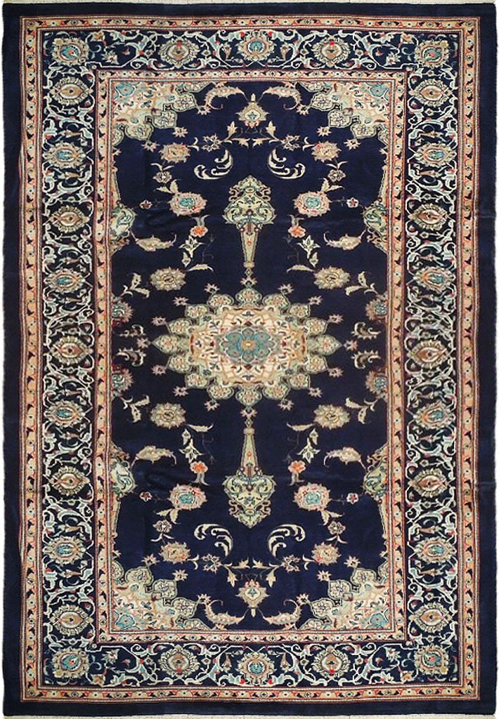Navy Blue Signed Sheik Safi Persian Rug 6'3" x 10'4" Handmade: Navy Blue Signed Sheik Safi Persian Rug 6'3" x 10'4" Handmade Free continental US Shipping Experience the luxurious elegance of this 6.3 x 10.4 Navy Blue Signed Persian Sheik Safi Rug, a masterpiece o