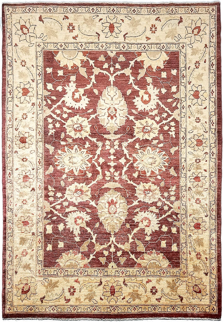 5.1 x 6.9 Handwoven Burgundy Wool Chobi Peshawar Area Rug: 5.1 x 6.9 Handwoven Burgundy Wool Chobi Peshawar Area Rug Free continental US Shipping Introducing the 5.1 x 6.9 Finer Wool Chobi Peshawar Rug in a rich burgundy hue, an exquisite blend of traditional