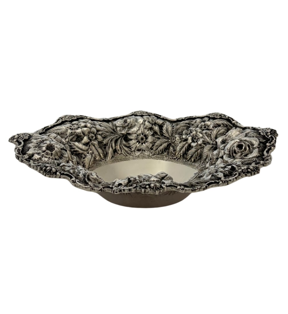 Stieff 925 Sterling Silver Floral Repousse Bowl Dish (1 of 3)