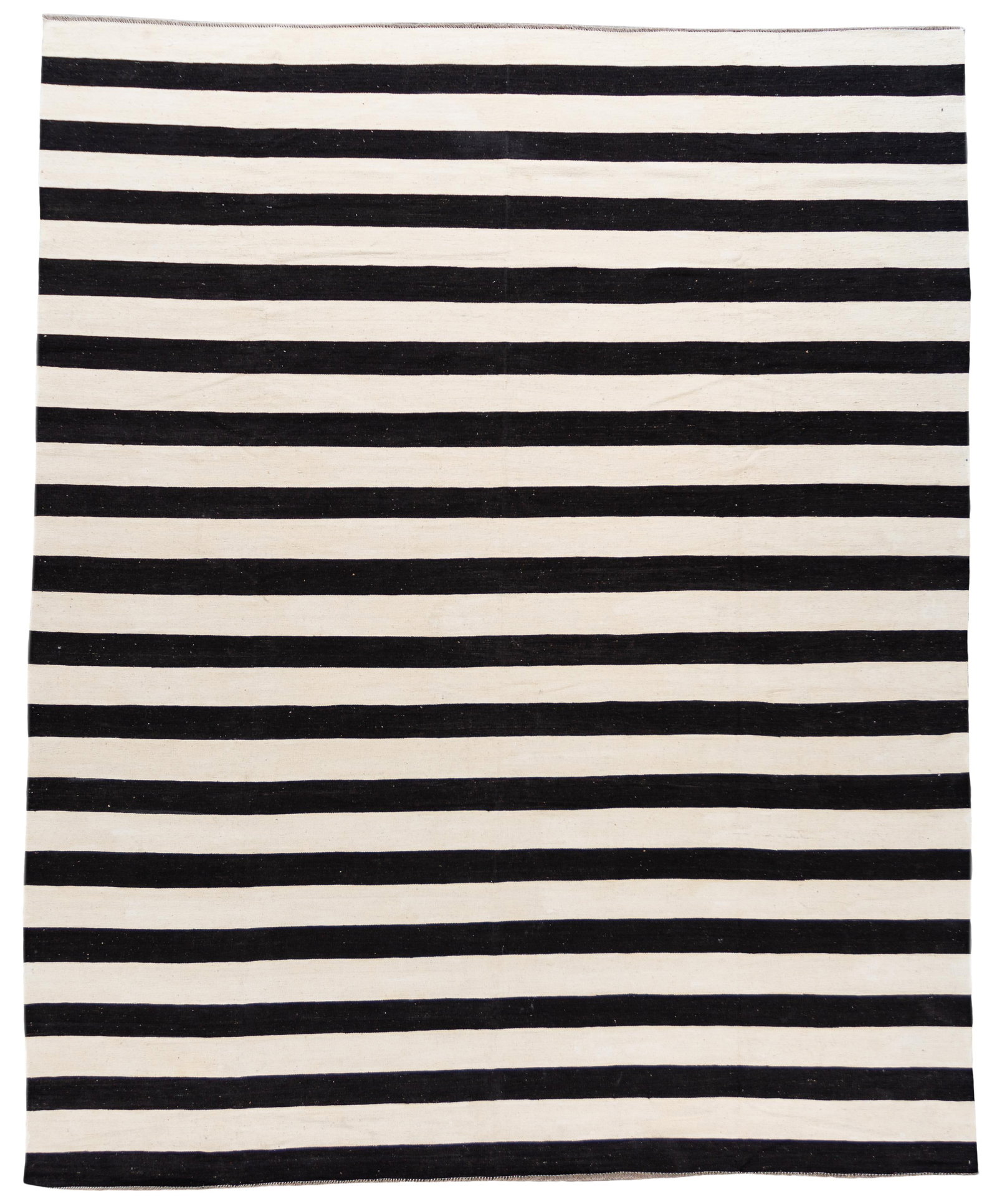Oversize Black and White Striped Wool Kilim Rug 12'2 x 14'11: Oversize Black and White Striped Wool Kilim Rug 12'2 x 14'11 Elevate your space with this stunning 21st century contemporary Kilim rug, expertly handwoven from high-quality wool. The rug features a st