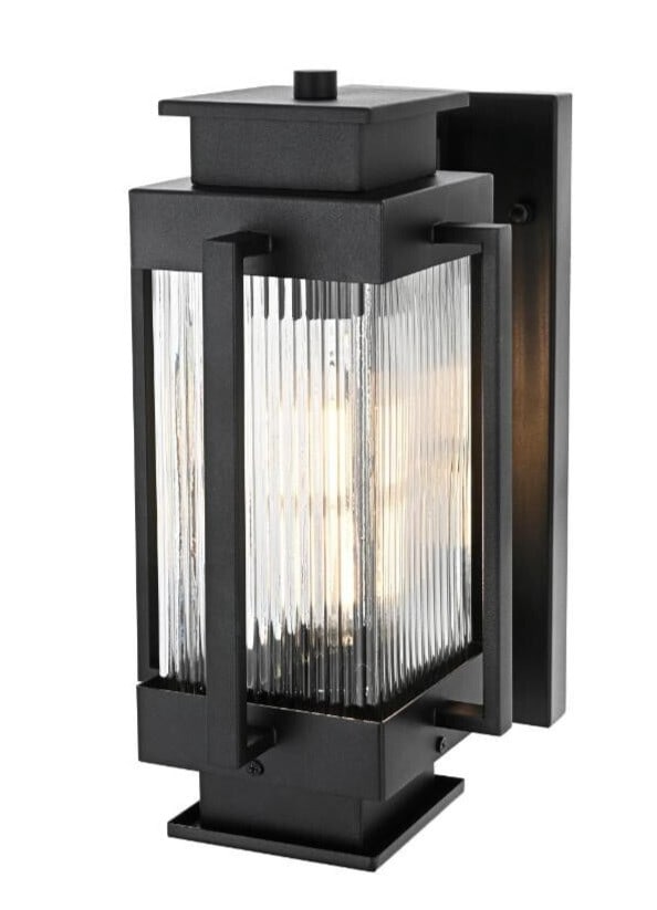 Black Outdoor Wall Light Harlan Reeded Glass 14 in (1 of 10)