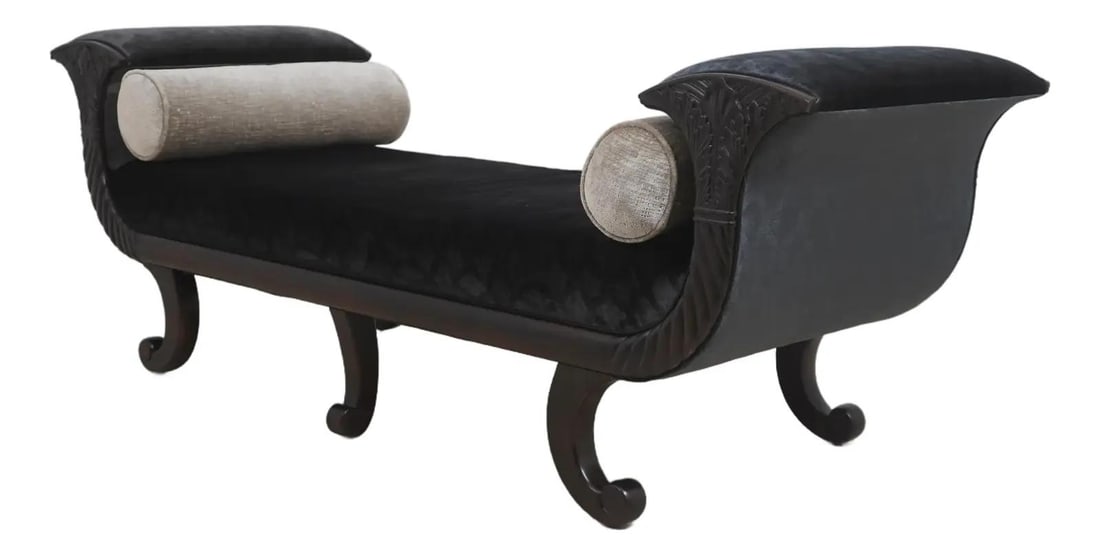 French Regency Style Mahogany Recamier Couch with Scroll Foot Carvings (1 of 10)