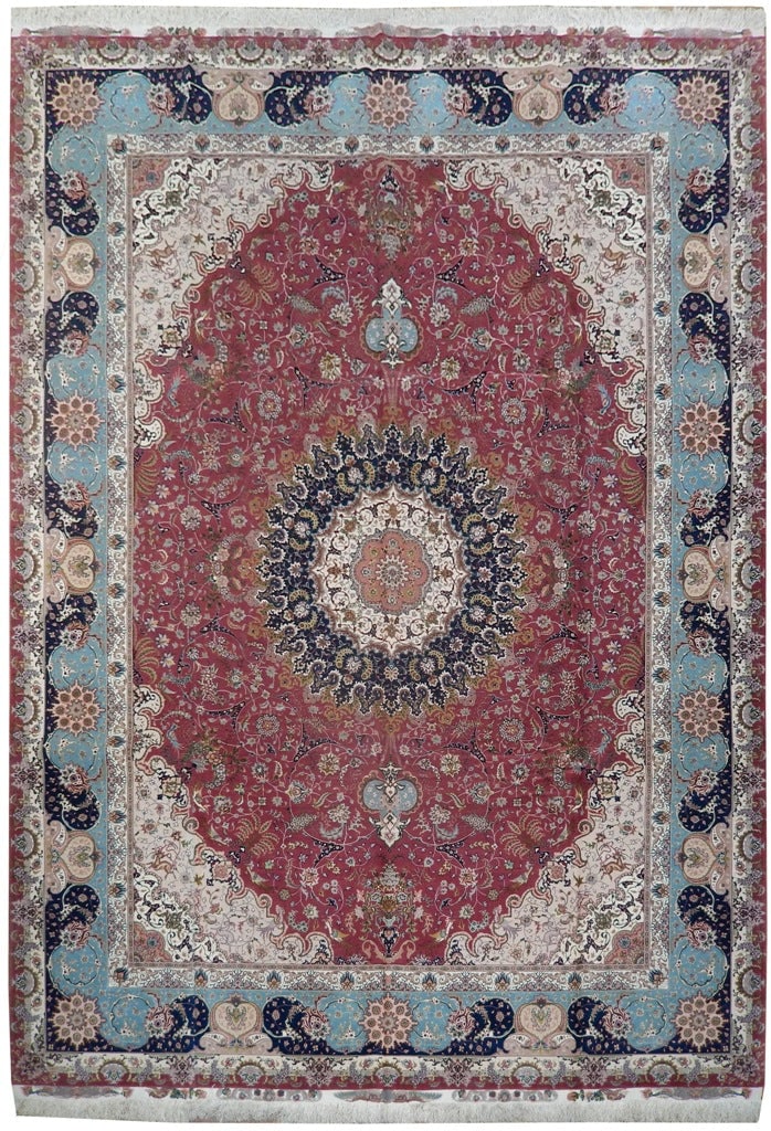 Authentic Persian Tabriz Rug 9.7 x 13.8 Wool Silk on Silk 70 Raj 500 KPSI Handmade Iran: Authentic Persian Tabriz Rug 9.7 x 13.8 Wool Silk on Silk 70 Raj 500 KPSI Handmade Iran Free continental US Shipping This authentic Persian Tabriz rug showcases exceptional craftsmanship and artistry,