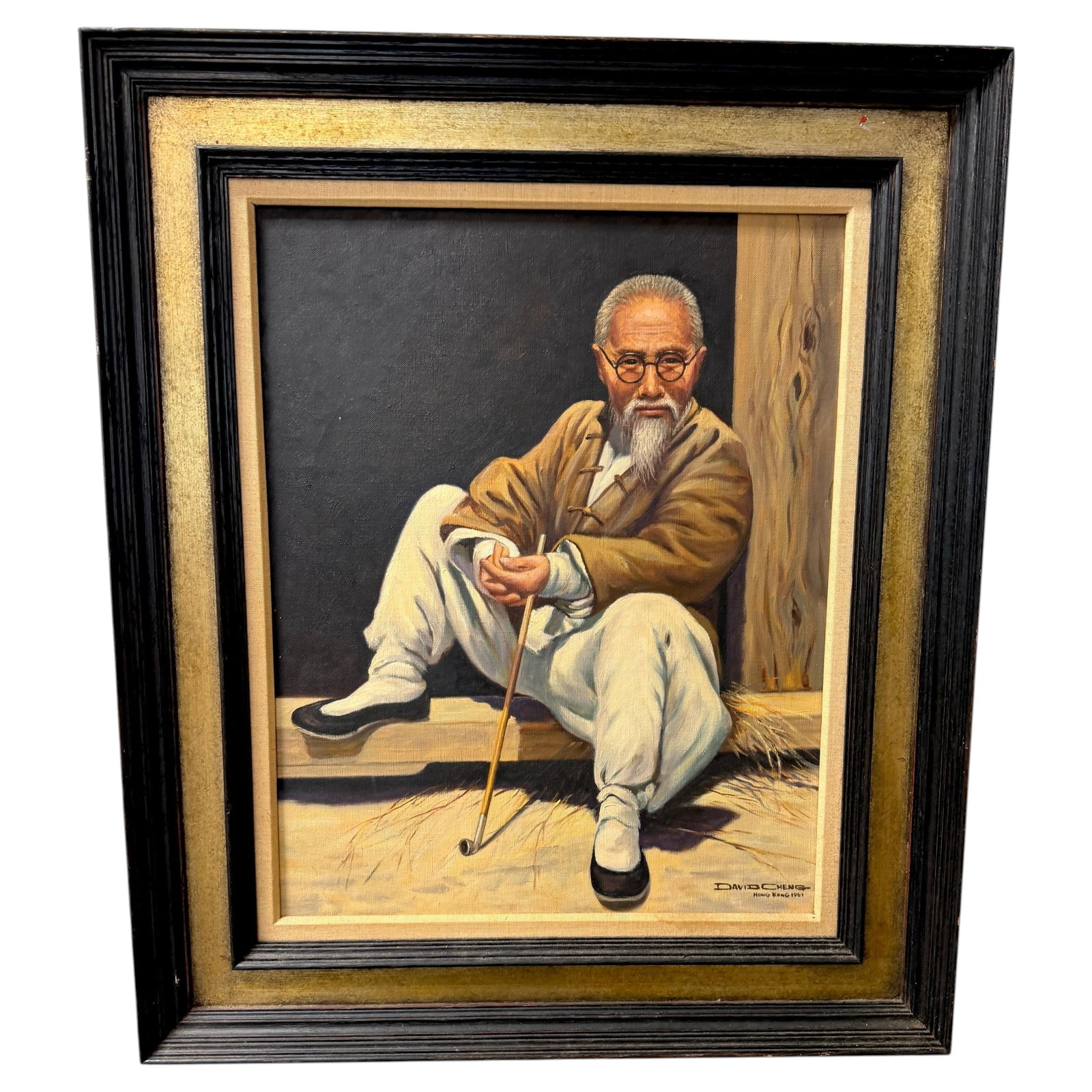 1961 Hong Kong Oil Portrait by David Cheng with Opium Pipe (1 of 9)