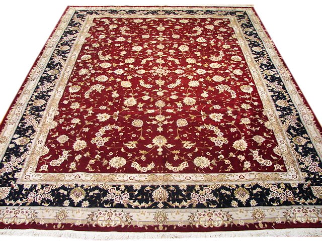 Handmade 9 x 12 Burgundy Sino Tabriz Wool Silk Rug: Handmade 9 x 12 Burgundy Sino Tabriz Wool Silk Rug Free continental US Shipping Transform your space with this exquisite 9 x 12 Burgundy Sino Tabriz Wool & Silk Rug. Handwoven with a luxurious blend o