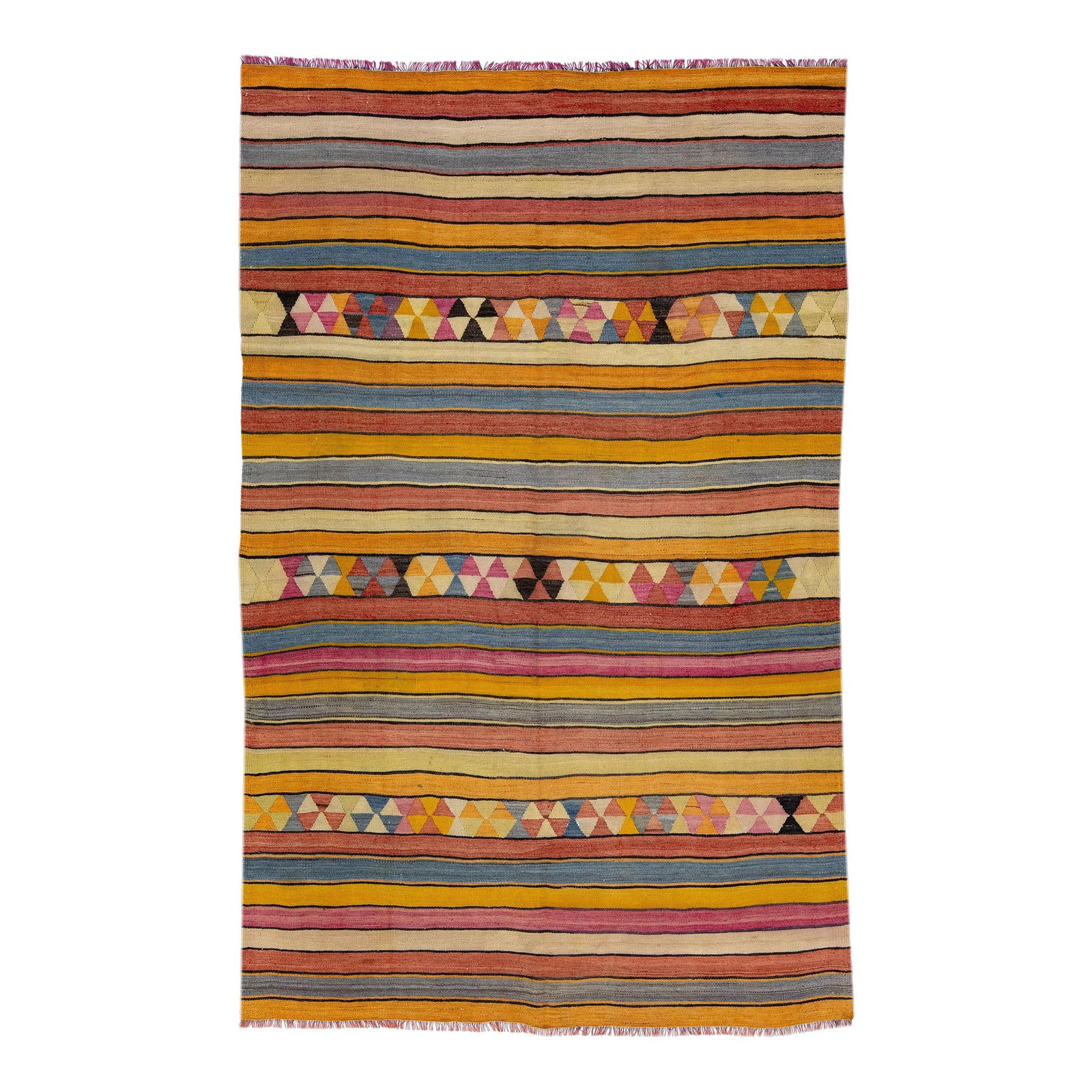 Vintage Sumakh Handmade Wool Rug 5'8 x 9' Multicolor Geometric Design: Vintage Sumakh Handmade Wool Rug 5'8 x 9' Multicolor Geometric Design Enhance your space with this stunning vintage Sumakh hand-knotted wool rug, featuring vibrant multicolor accents in a captivating 