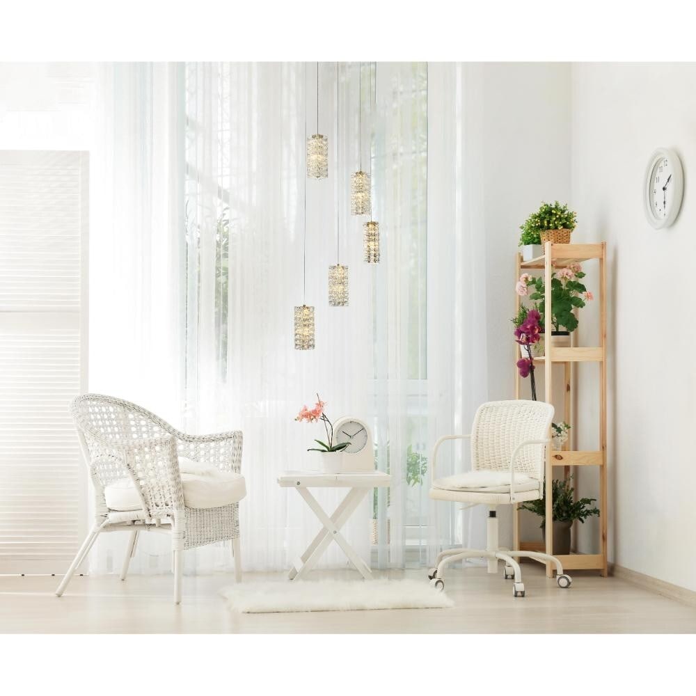 Aston 5 Light Crystal LED Pendant Satin Gold: Aston 5 Light Crystal LED Pendant Satin Gold Modern crystal pendant chandelier in satin gold finish with a clear crystal and glass shade. It features 5 lights, adjustable height, dimmable integrated L