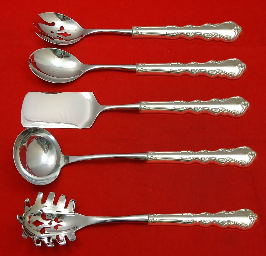 International Sterling Silver Angelique 5pc Hostess Serving Set: International Sterling Silver Angelique 5pc Hostess Serving Set This exquisite 5-piece hostess serving set, crafted in the elegant Angelique pattern by International Sterling, is perfect for enhancing