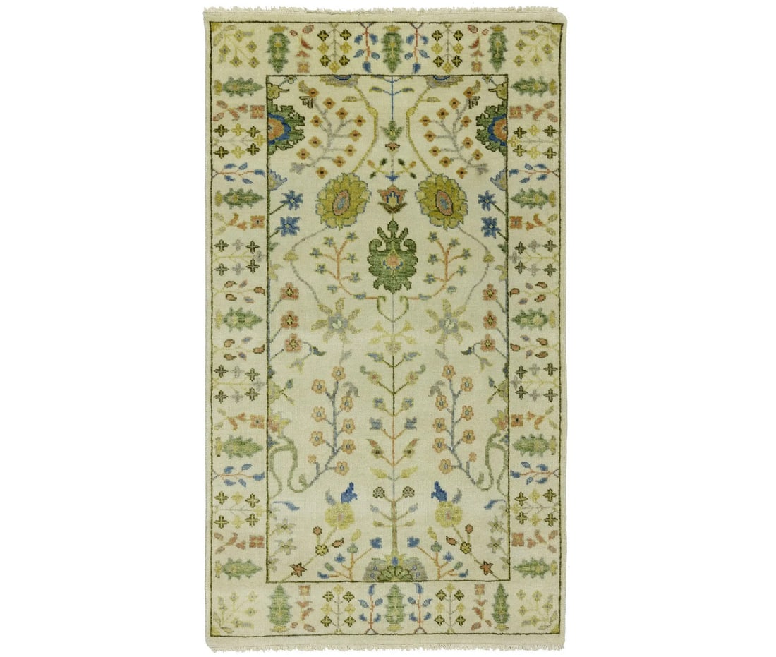 Tree of Life Hand-Knotted Wool Rug Floral Design 3X5 ft: Tree of Life Hand-Knotted Wool Rug Floral Design 3X5 ft Enhance your space with this exquisite Tree of Life Wool Rug, featuring a stunning floral design in a harmonious palette of muted colors, includ