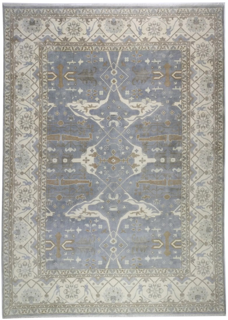 Hand-Knotted Wool Oushak Floral Rug 17'10 x 12'8 Modern Oriental Area Carpet: Hand-Knotted Wool Oushak Floral Rug 17'10 x 12'8 Modern Oriental Area Carpet This oversized palatial Oushak rug features a hand-knotted construction with a modern floral pattern in muted tones of gray