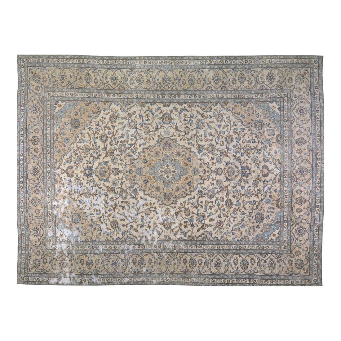 9'5" x 12'7" Organic Wool Hand Knotted Rug From the 1960s: 9'5" x 12'7" Organic Wool Hand Knotted Rug From the 1960s This 1960s vintage rug is hand knotted from organic wool, featuring a distressed texture and a fine weave. The rug has been organically neutra
