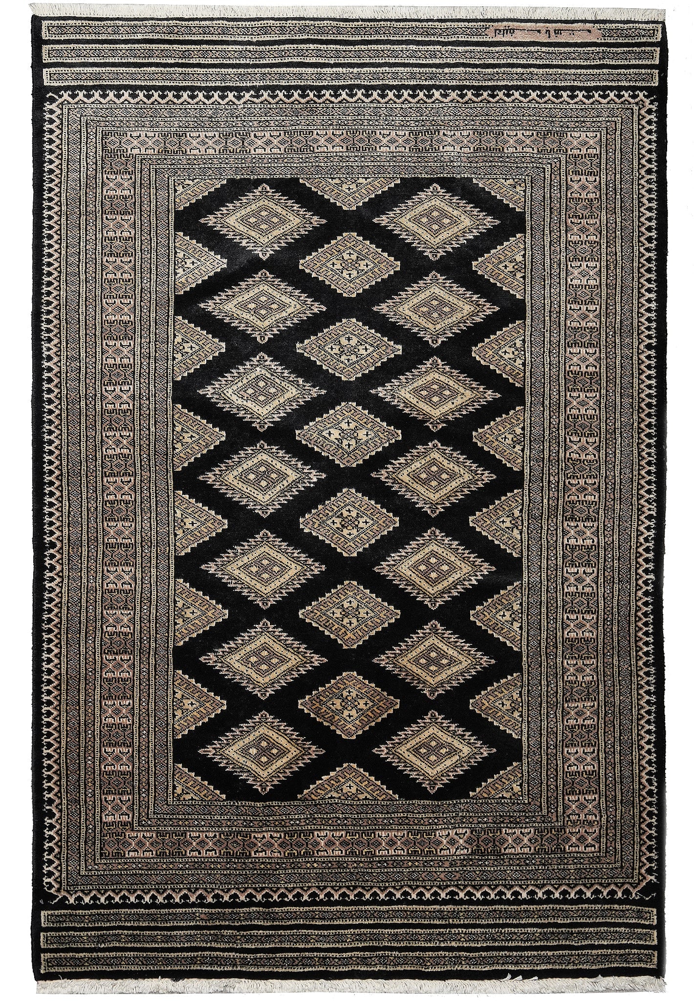 Black Wool Silk Touch Jaldar Bokhara Geometric Rug 4 x 6: Black Wool Silk Touch Jaldar Bokhara Geometric Rug 4 x 6 Free continental US Shipping This rug features a classic Jaldar Bokhara design with geometric patterns, crafted using black wool and silk touch