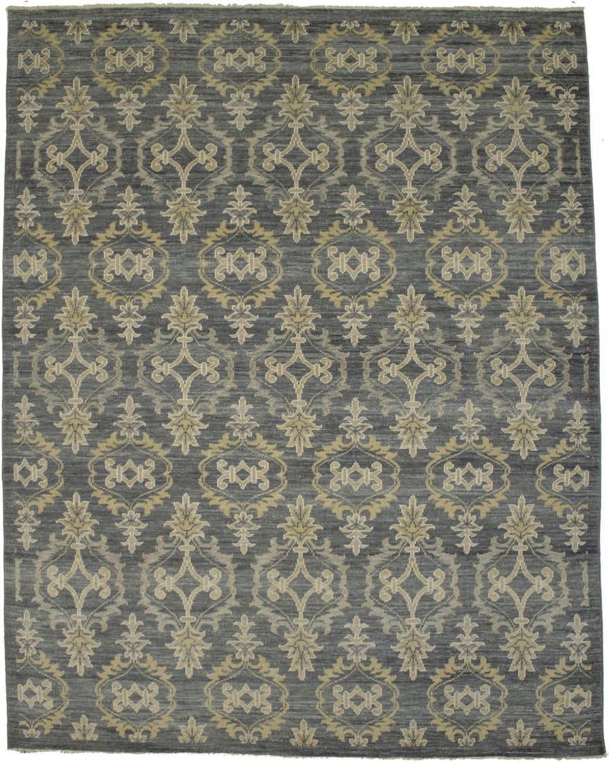 Modern Floral Wool Rug Hand-Knotted Gray Rectangle 7'11 x 9'11 India (1 of 18)