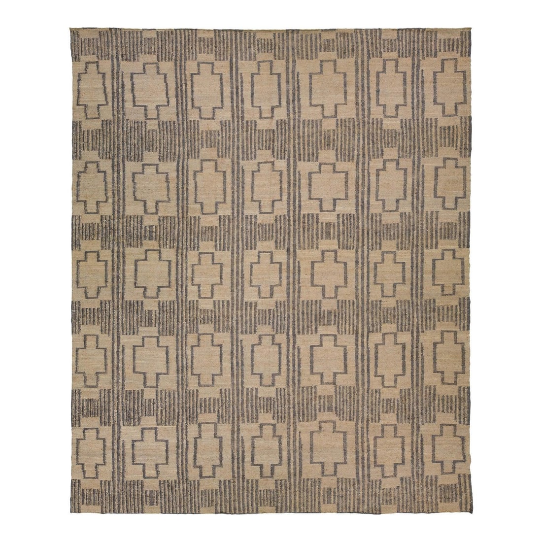 Handcrafted Modern Dhurrie Jute Rug 12'9 x 15'6 Tan Beige: Handcrafted Modern Dhurrie Jute Rug 12'9 x 15'6 Tan Beige Enhance your space with this stunning handcrafted natural jute rug, featuring a modern Dhurrie design. The rug showcases a tan-beige base ador