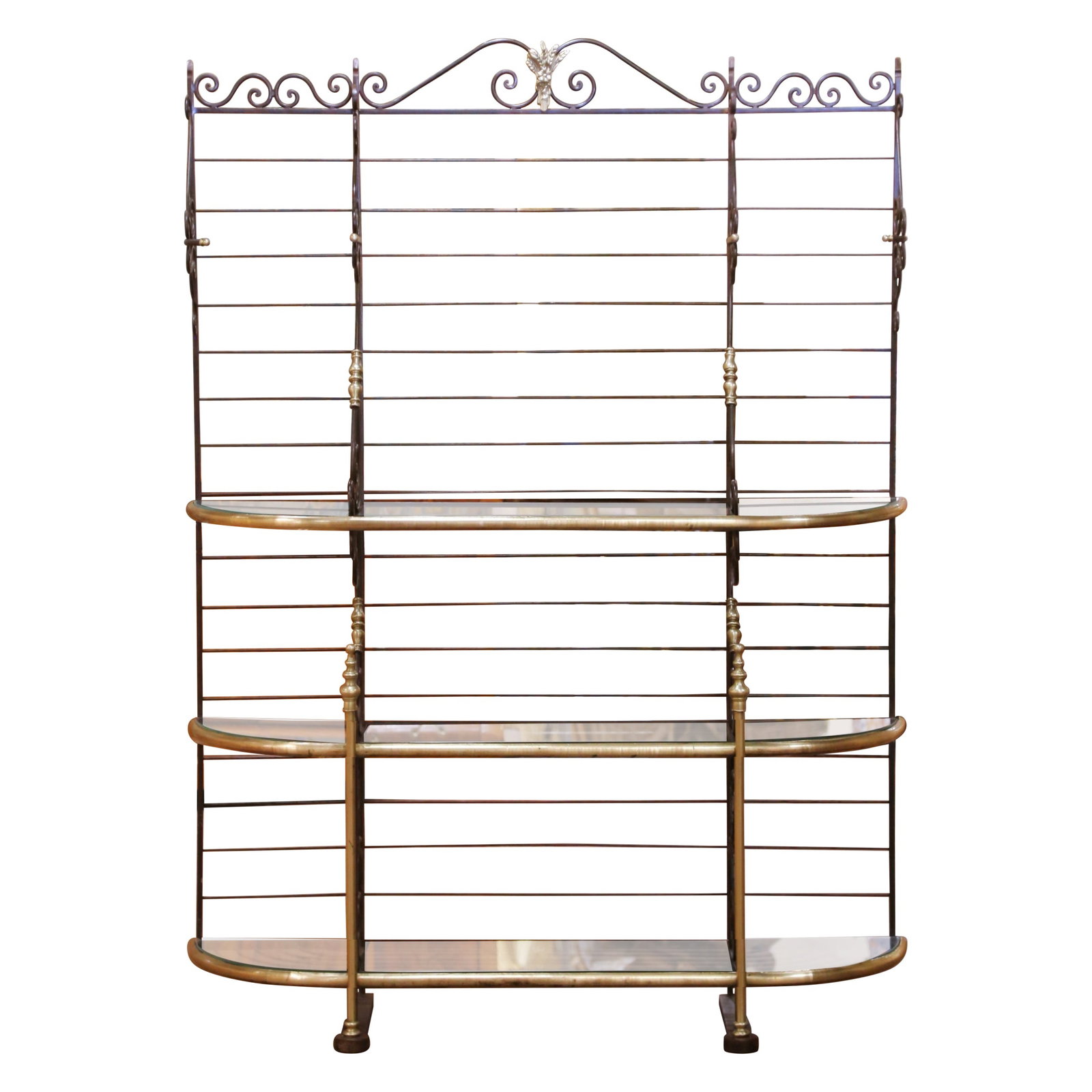 French wrought iron brass etagere baker's rack with 3 glass shelves (1 of 13)