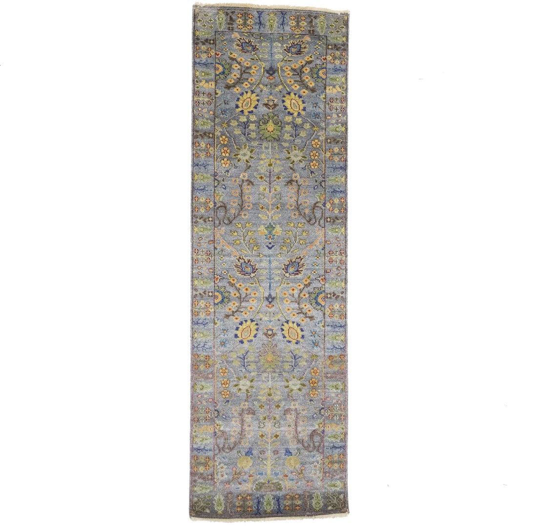 Hand Knotted Wool Tree of Life Floral Runner 2'6 x 8'0: Hand Knotted Wool Tree of Life Floral Runner 2'6 x 8'0 Enhance your home decor with this exquisite Handmade Tree of Life Floral Runner Rug. Crafted in India, this oriental carpet features a stunning f