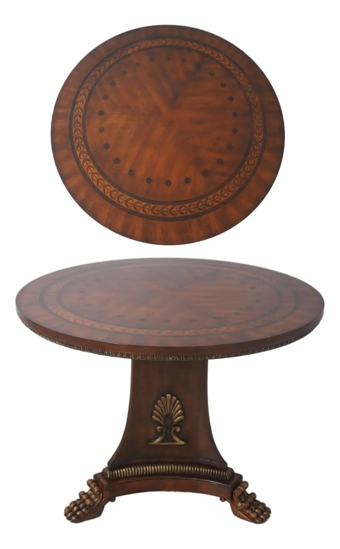 Round Wood Center Table With Inlay and Carved Paw Feet Empire Style (1 of 10)
