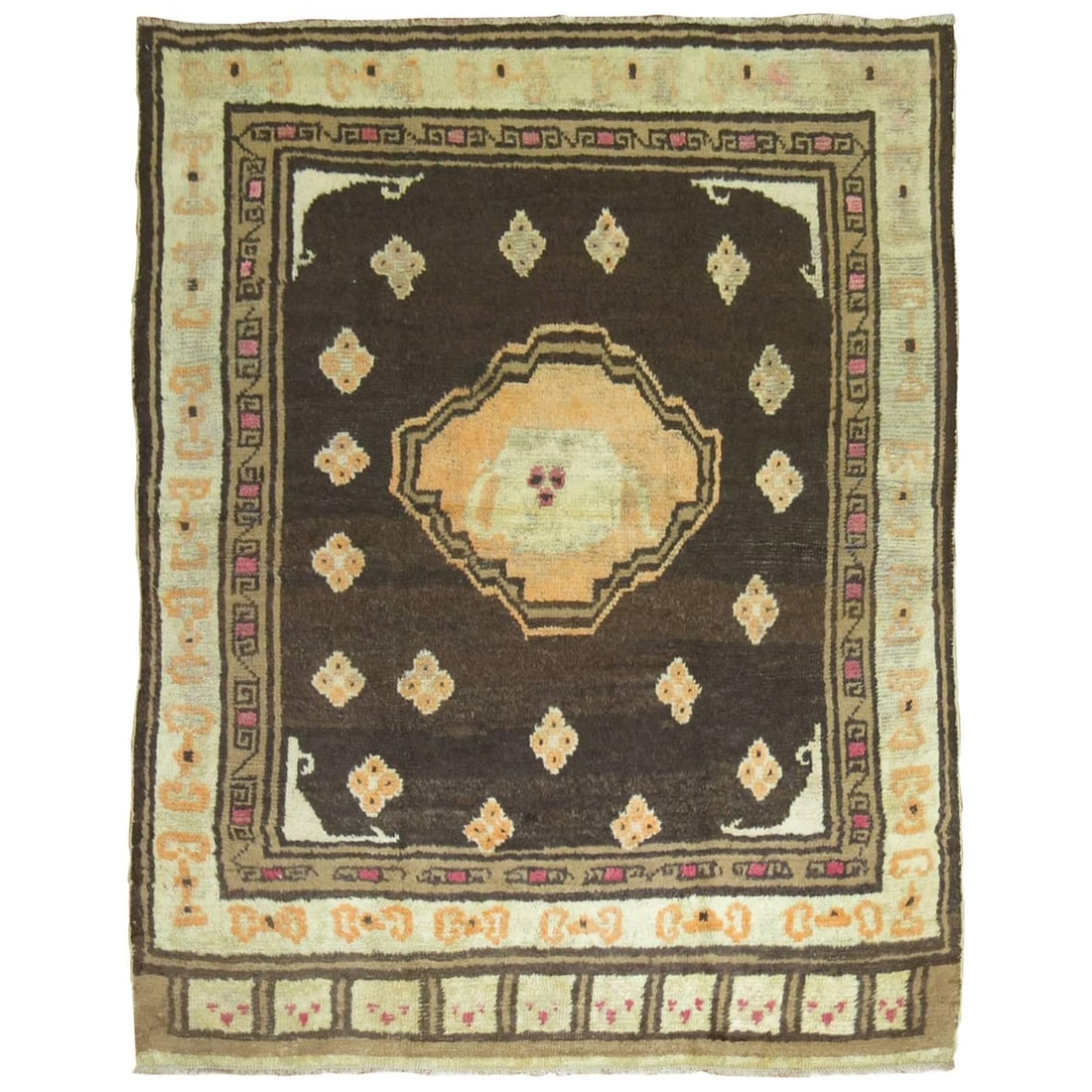 Zabihi Collection Hand-Woven East Turkestan Rug 54 x 67 Inches: Zabihi Collection Hand-Woven East Turkestan Rug 54 x 67 Inches Discover the unique character of this Zabihi Collection East Turkestan Rug, a stunning piece featuring a teapot medallion design. The rug
