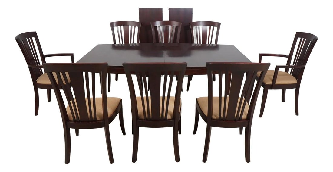 Stickley 9 Piece Solid Cherry Modern Arts & Crafts Dining Set: Stickley 9 Piece Solid Cherry Modern Arts & Crafts Dining Set This exquisite 9 Piece Cherry Modern Arts & Crafts Dining Room Set showcases premium solid cherry wood construction with a rich brown fini