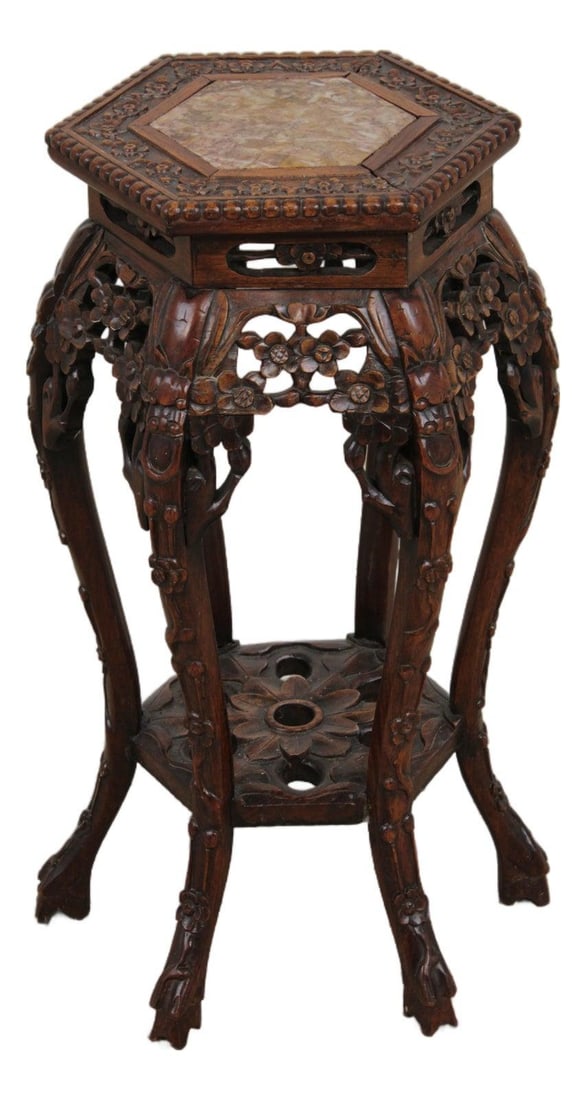 Antique Chinese Marble Top Hexagonal Plant Stand (1 of 10)