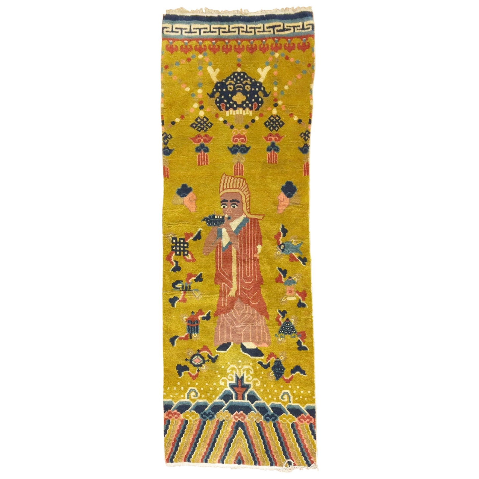 Mid-20th Century Mustard Chinese Emperor Runner Chinoiserie Wool 32 x 91 (1 of 9)