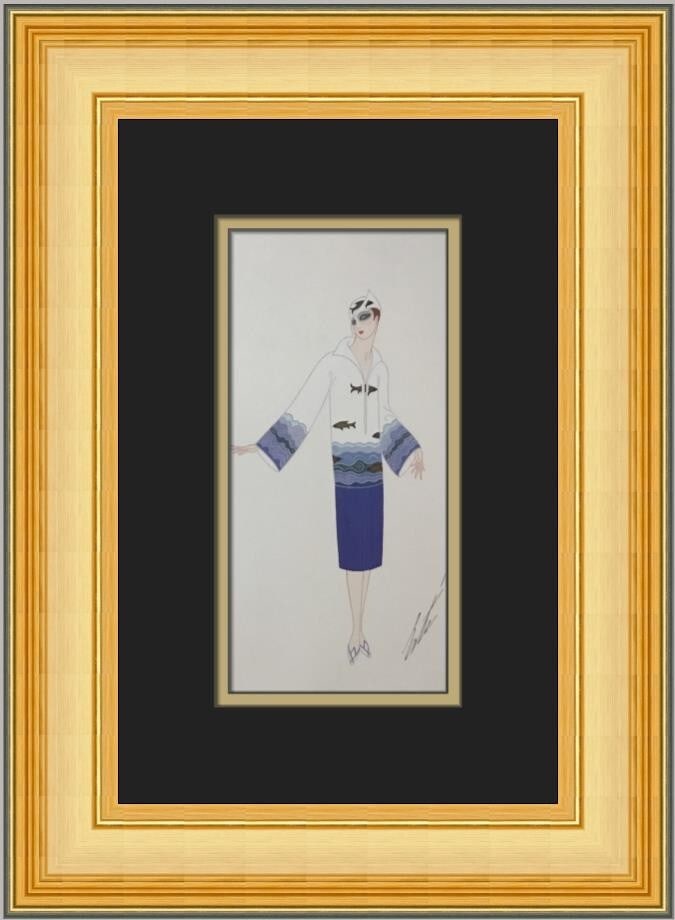 Custom Framed Erte Design for Davidow Reproduction Lithograph Print: Custom Framed Erte Design for Davidow Reproduction Lithograph Print A custom framed offset lithograph print titled Design for Davidow by Erte. This reproduction features an Art Deco style with figures