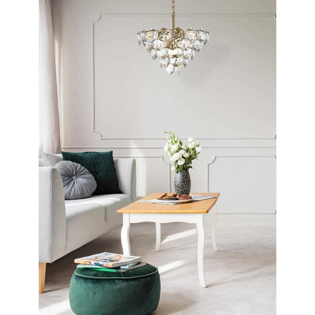 Adaline 8-Light Satin Gold Crystal Chandelier 20 Inch: Adaline 8-Light Satin Gold Crystal Chandelier 20 Inch This modern crystal chandelier features a high-quality satin gold finish and Royal Cut clear crystals, creating a luxurious centerpiece for dining