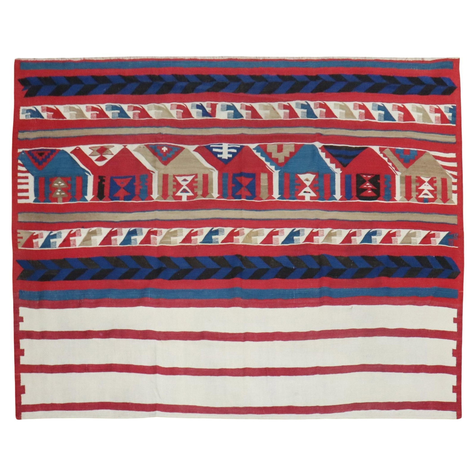 Antique Persian Tribal Kilim Rug 62 x 83 Hand-Woven Wool Turkey: Antique Persian Tribal Kilim Rug 62 x 83 Hand-Woven Wool Turkey Discover the beauty of the Zabihi Collection Antique Square Persian Tribal Kilim, a stunning piece that showcases traditional craftsmans