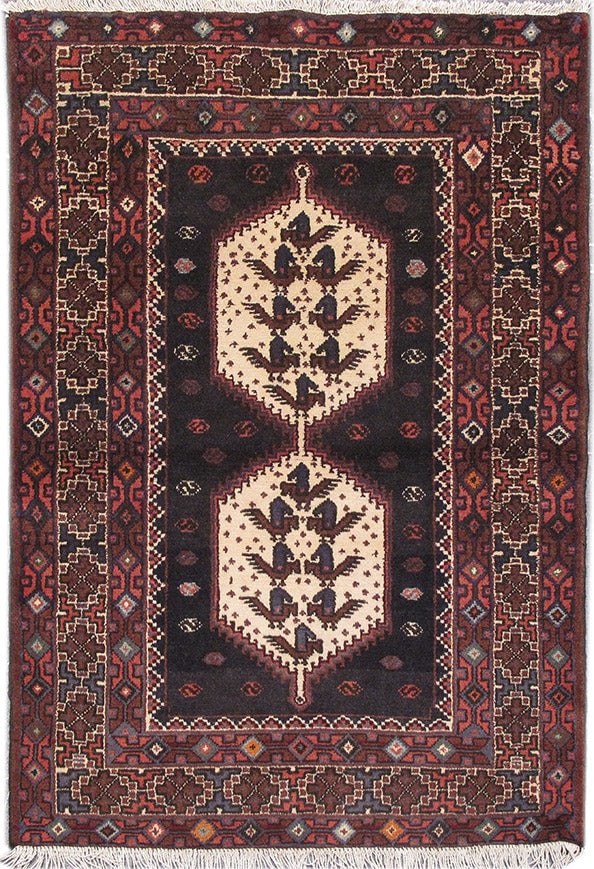 3.3 x 4.8 Black Hand Knotted Persian Tribal Wool Rug: 3.3 x 4.8 Black Hand Knotted Persian Tribal Wool Rug Free continental US Shipping This hand-knotted Persian rug features a striking black background with traditional geometric tribal motifs and symbol