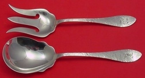 Shreve Antique Hammered Sterling Silver 2pc Salad Servers 9" (1 of 2)