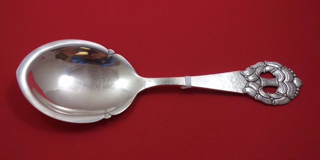 Danish Sterling Silver Berry Spoon Handmade Hammered 9.5 Inch 1933: Danish Sterling Silver Berry Spoon Handmade Hammered 9.5 Inch 1933 Discover a stunning Danish sterling silver berry spoon, crafted with care and marked "Haandsmedet" (handmade). This exquisite piece, 