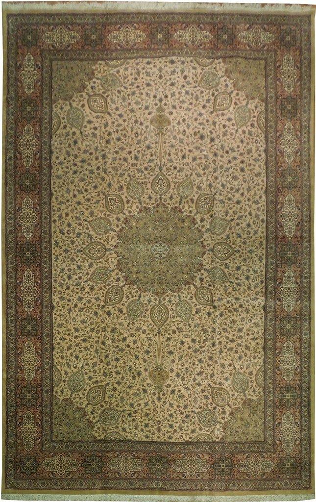 Handcrafted 13.1 x 20 Ivory Persian Tabriz Rug Premium Wool Floral Motifs: Handcrafted 13.1 x 20 Ivory Persian Tabriz Rug Premium Wool Floral Motifs Free continental US Shipping Elevate your living space with this exquisite 13' 1" x 20' Ivory Persian Fine Quality Tabriz Rug,