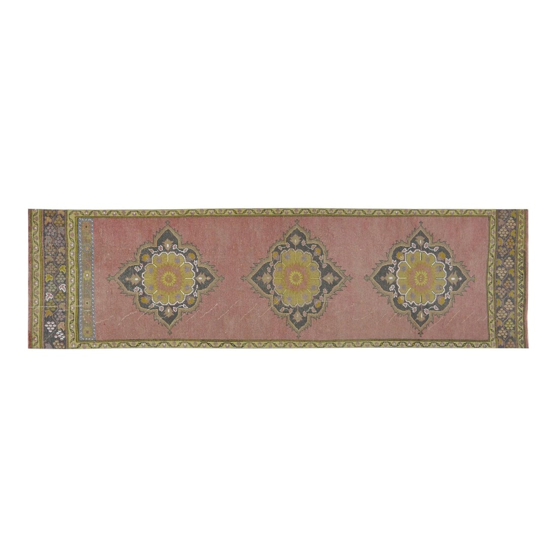 Ruby Red Wool Anatolian Runner Hand Knotted 3'1 x 11'5 Vintage Rug: Ruby Red Wool Anatolian Runner Hand Knotted 3'1 x 11'5 Vintage Rug This vintage Turkish Anatolian rug is hand-knotted from wool using traditional techniques, showcasing the artistry of generations. Th