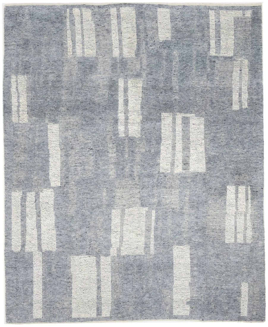 Hand-Knotted Wool Abstract Modern Rug 7'11 x 9'9 Multicolor: Hand-Knotted Wool Abstract Modern Rug 7'11 x 9'9 Multicolor This is a modern hand-knotted wool area rug featuring a multicolored abstract pattern in cool gray, light blue, cream, and other tones. Desi